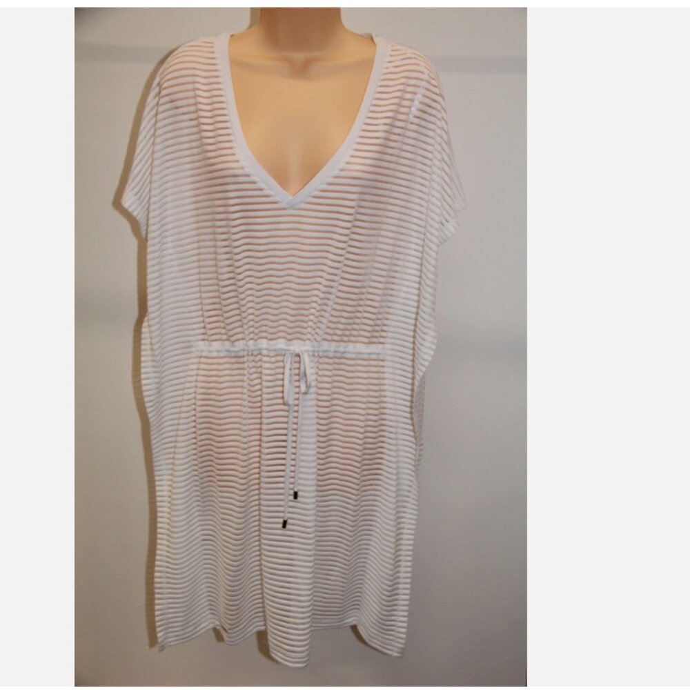 NWT Calvin Klein Swimwear Bikini Cover Up Tunic Dress Size L XL White Adj. Waist